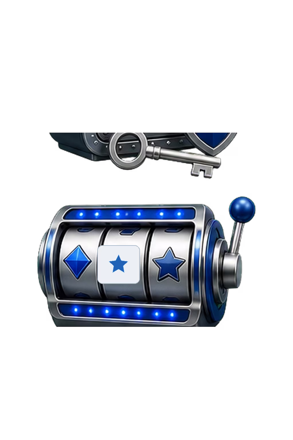 Blue three-reel slot machine with glowing reels