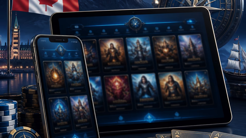 Mobile app access mockup scene for Conquestador Casino players